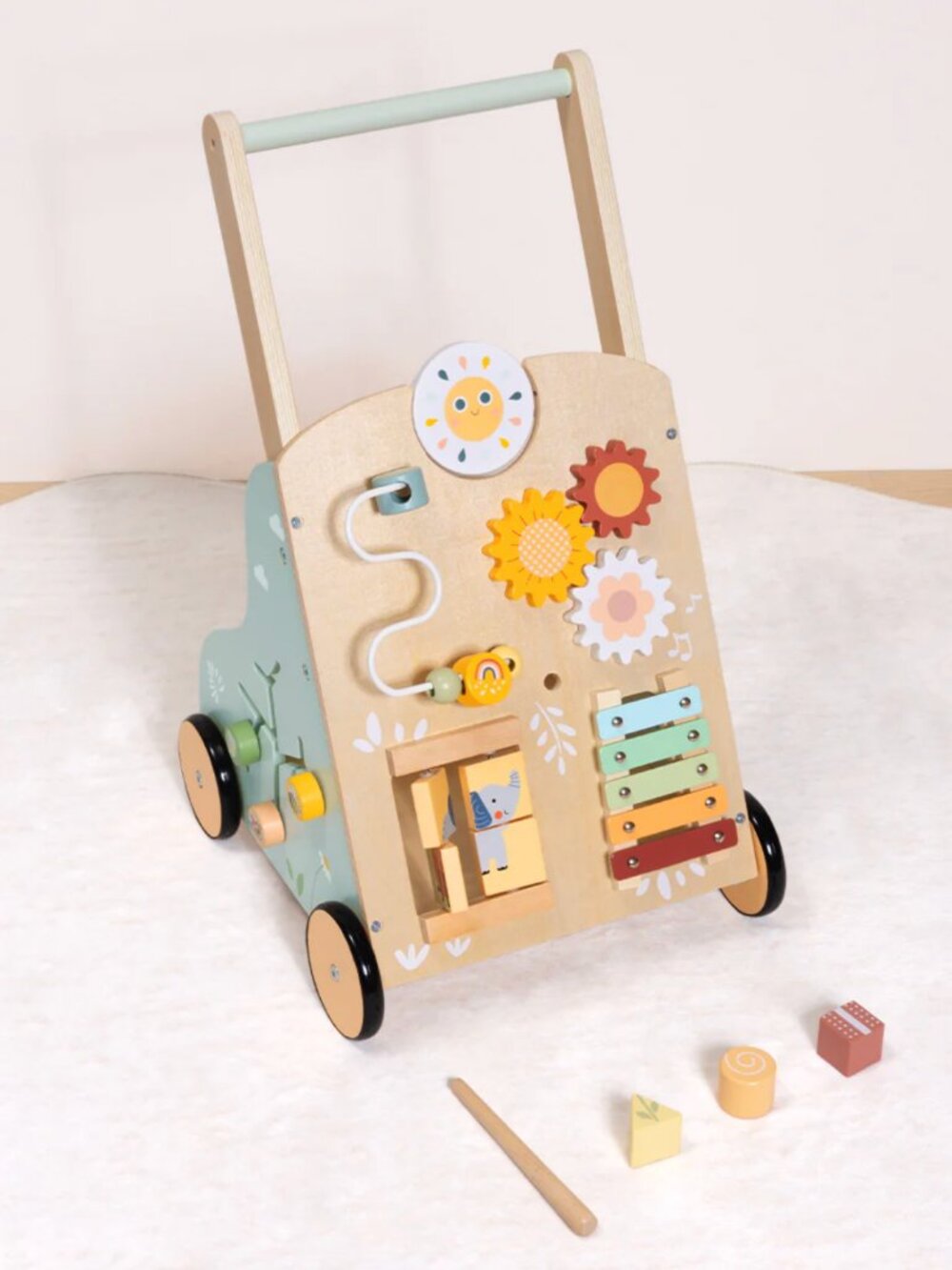 Wooden Baby Walker for Toddlers, Montessori 6-in-1 Activity Learning Toy - Picture 11 of 16